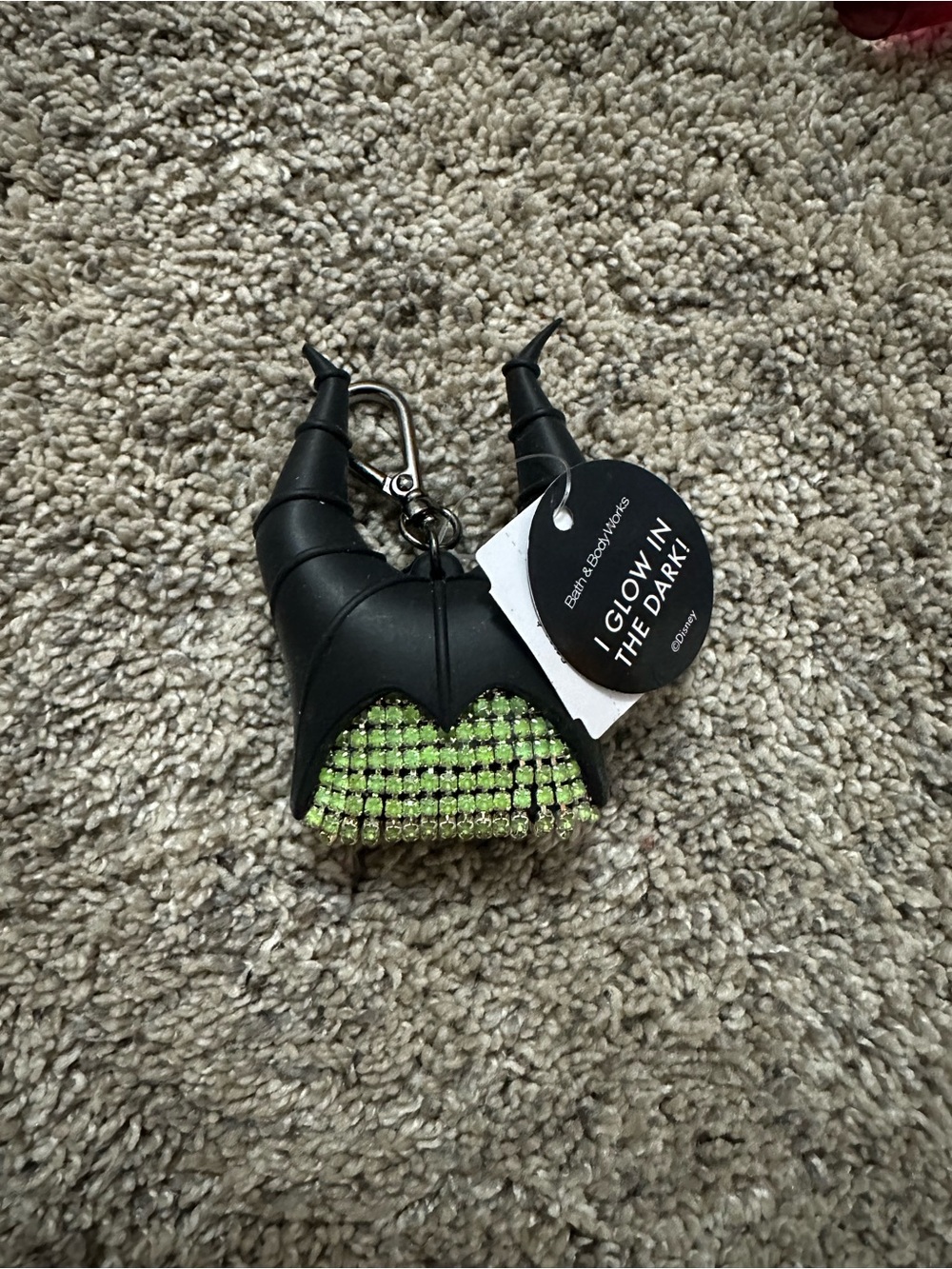 Disney Black Horn Mini Bag Charm with Green Crystal Fringe for hand sanitizer